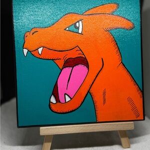 Vibrant Orange Charizard Art on Canvas